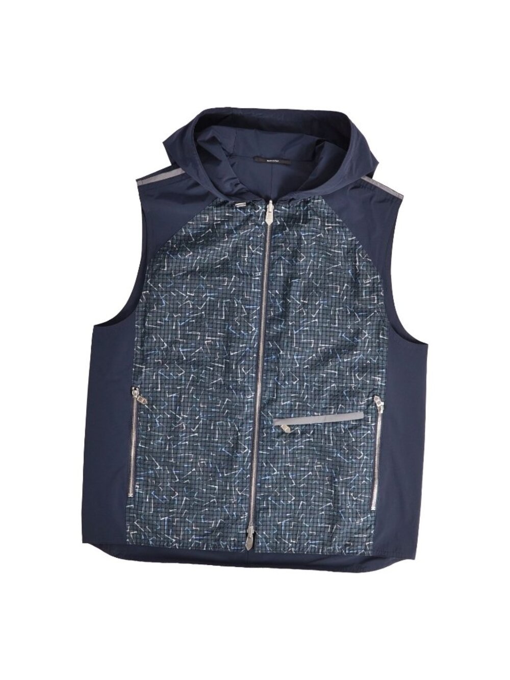 Hermes Vest Gilet Hooded Reversible All Over Print Top Nylon Navy 48